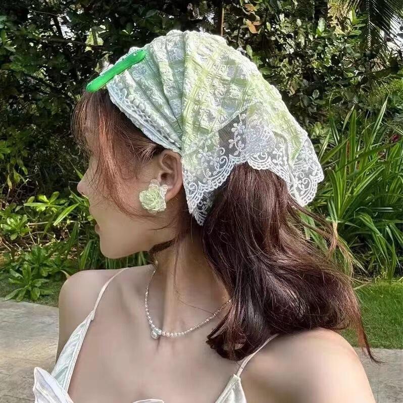 Women Triangular Scarf Summer Thin Sun Protection Lace Headscarf French Breathable Versatile Hair Band Funny Girl Cute Headscarf
