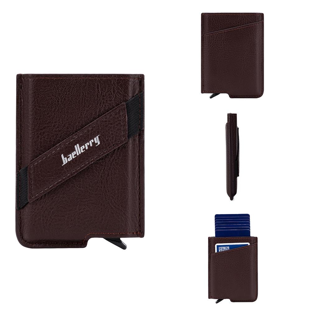 Baellerry Мужская мода Всплывающий держатель для карт с защитой RFID Кошелек большой емкости из искусственной кожи Антимагнитный алюминиевый чехол с эластичным ремешком