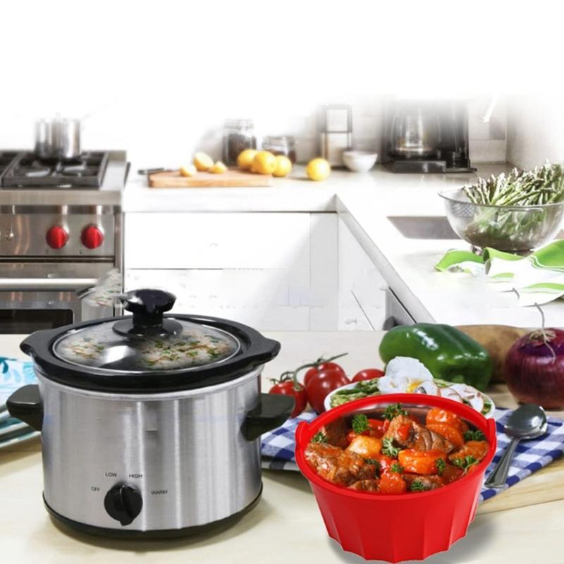 Slow Cookers Liners Dishwasher Safe Cooking Liners Reusable & Leakproof Silicone Insert for 5-6QT Crockpot BPA Free