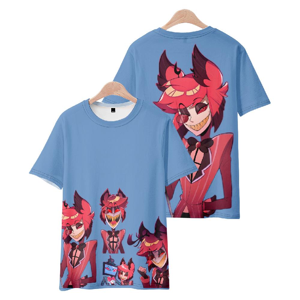 10 цветов Hazbin Hotel аниме женские мужские футболки с мультяшным принтом и круглым вырезом, большие размеры с короткими рукавами, модная мужская одежда, уличная одежда