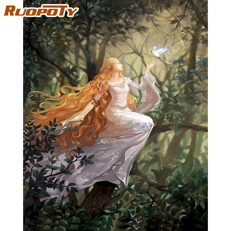RUOPOTY Длинная юбка, женские наборы для рисования по номерам «сделай сам», для взрослых, рисунок, картина маслом, ручная роспись, холст, картина для настенного искусства 40x50 см