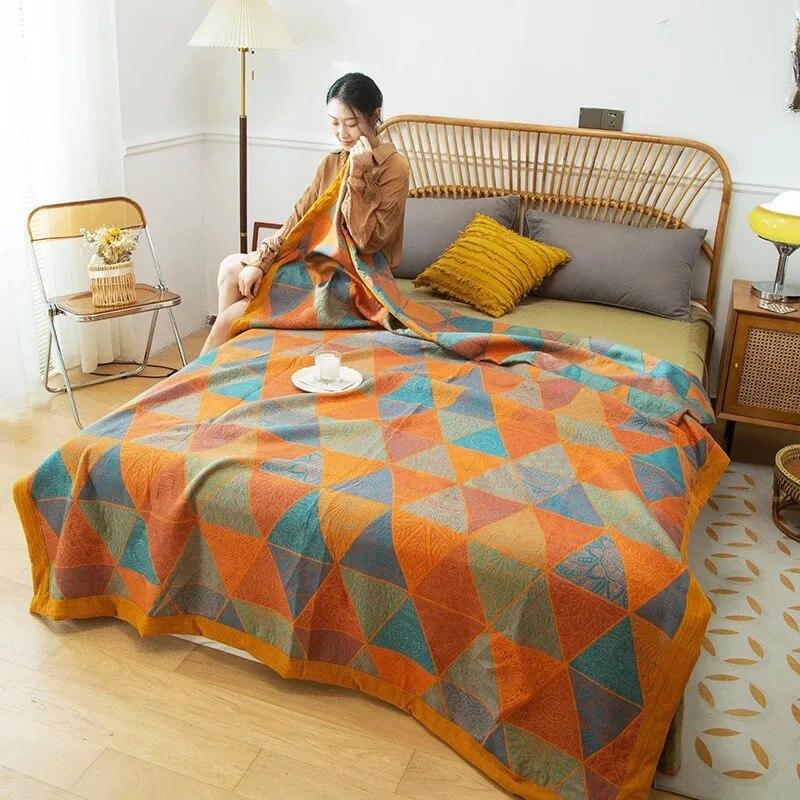 Хлопковое вязаное одеяло класса А для мамы и ребенка, тройное пряжа, многофункциональное покрывало, одеяло для кровати, мягкое одеяло с кондиционером