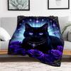 "Enchanted Purple Rose & Black Cat Wall Art Print"Blanket Flannel Throw Blanket for Sofa, Bed, Travel, Camping, Office