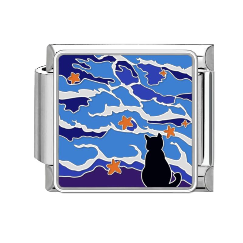 Синяя Ночь Звездное Небо Луна Звезда Кошки Собака Сердце Бабочка Итальянские Шармы-Звенья Подходят для 9мм Браслета из Нержавеющей Стали Женщины DIY Изготовление