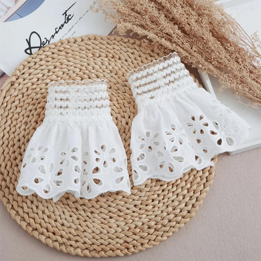 Women Detachable Sleeve Fake Cuffs Female Lace Thin Pleated Flare Sleeve False Cuffs Ruffles Wristband Decorative Accessory