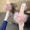 Woman Shoes Transparent Crystal High Heels Woman Feather Fur Slippers Pumps Women Cute Plush Slippers Size 35-43