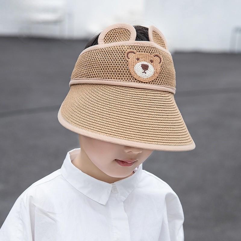 Summer Kid Breathable Sun Hat Wide Brim Cartoon Bear Sunshade Outdoor Activities