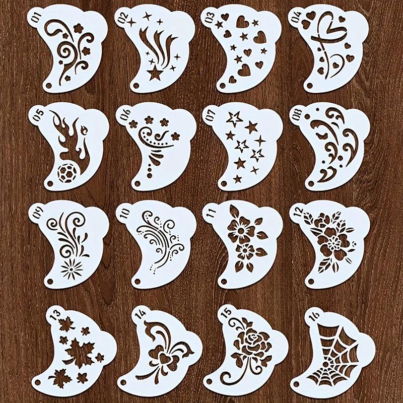 16Pcs Face Painting Tattoo Stencil Diy Hand Drawn Spray Painting Eyebrow Tattoo Template Dance Party Makeup Tools Beauty Sticker