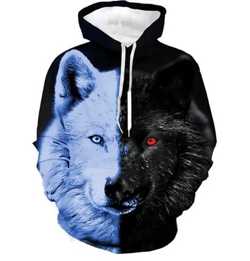 Весенне-осенний сезон, новый уличный тренд, 3D цифровой принт головы волка, мужской повседневный свитер с капюшоном и длинными рукавами