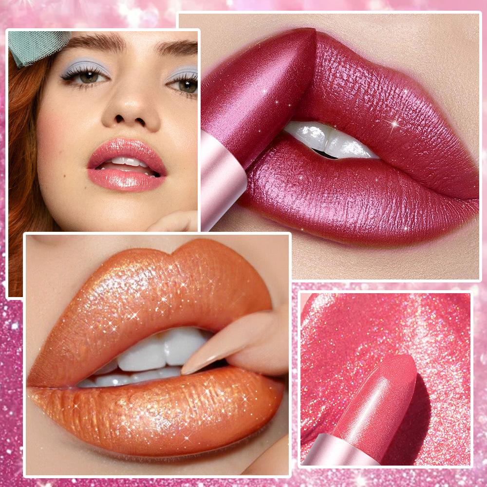 Перламутровая розовая помада-бархат с блестками, водостойкая, перламутровый блеск, матовая, мерцающая, бриллиантовая помада, женская, для сексуальных губ, макияж, косметика
