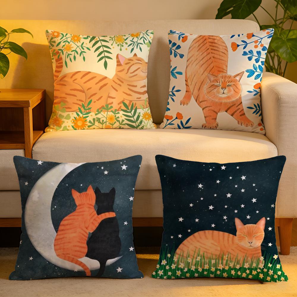 Cushion Cover Linen SkinFriendly Soft Decorative Case For Sofa Home Decor Anime Kwaii Plant CatS Pillow cover