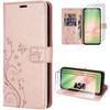 Case for Samsung Galaxy A56 5G - BOOLING - Pink Synthetic Leather Butterfly Plant Pattern - 2 Tempered Glasses