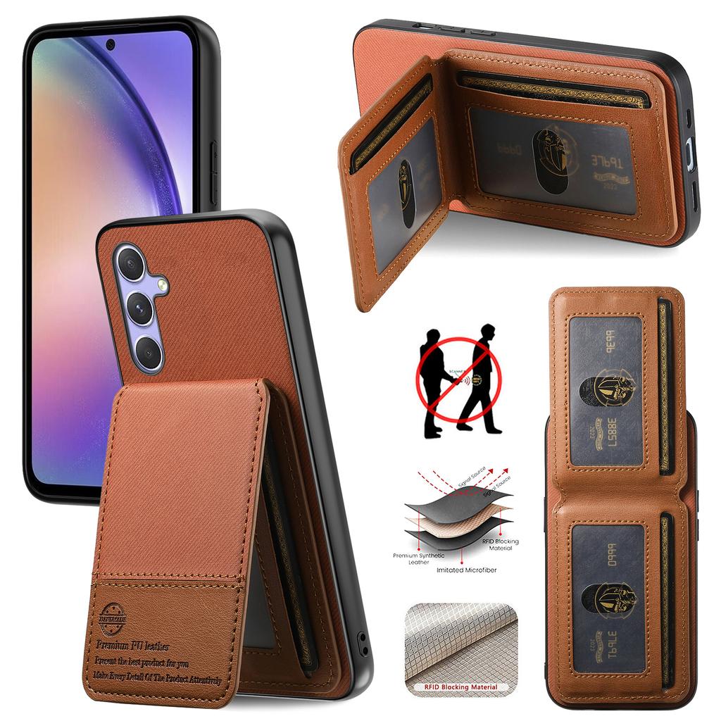 Чехол для Samsung Galaxy A17 5G, Текстура ткани, Кожа+ПК+ТПУ, Блокировка RFID, Чехол для телефона с держателем для карт