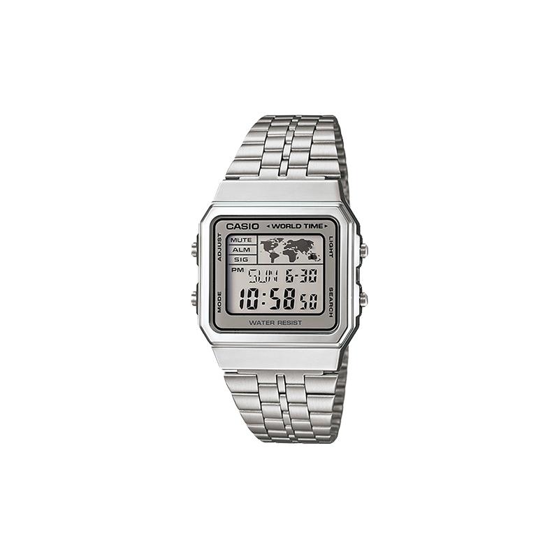 Casio Серия YOUTH - маленькие металлические квадраты, классические маленькие серебристые блоки, маленькие квадраты, ретро водонепроницаемые, кварцевый механизм, нержавеющая сталь A500WA-7