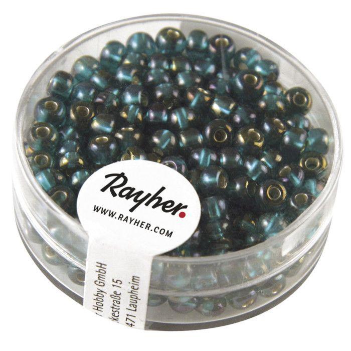 Rocailles a.Garnit.Argent+Rainbow, ø 4mm, émeraude, boîte 17 g