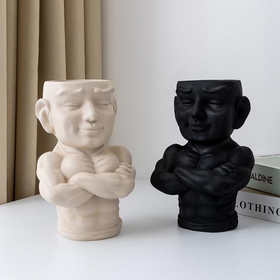 Flower Planter Muscle Man Artistic Modeling Sculpture Dual Use Flower Vase Desktop