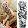 New 1 PC 480*170MM Super Large Compass Wolf Head Eye Fake Lion God Feather  Temporary Tattoo Sleeves For Men Women Tattoo Full Arm Tattoo Sticker