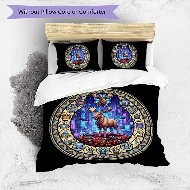 Moose Glass Cityscape Pattern Bedding,Quilt Set Quilt Cover Pillowcase Home Birthday Gift (1 * duvet cover + 2 * pillowcase, without core)