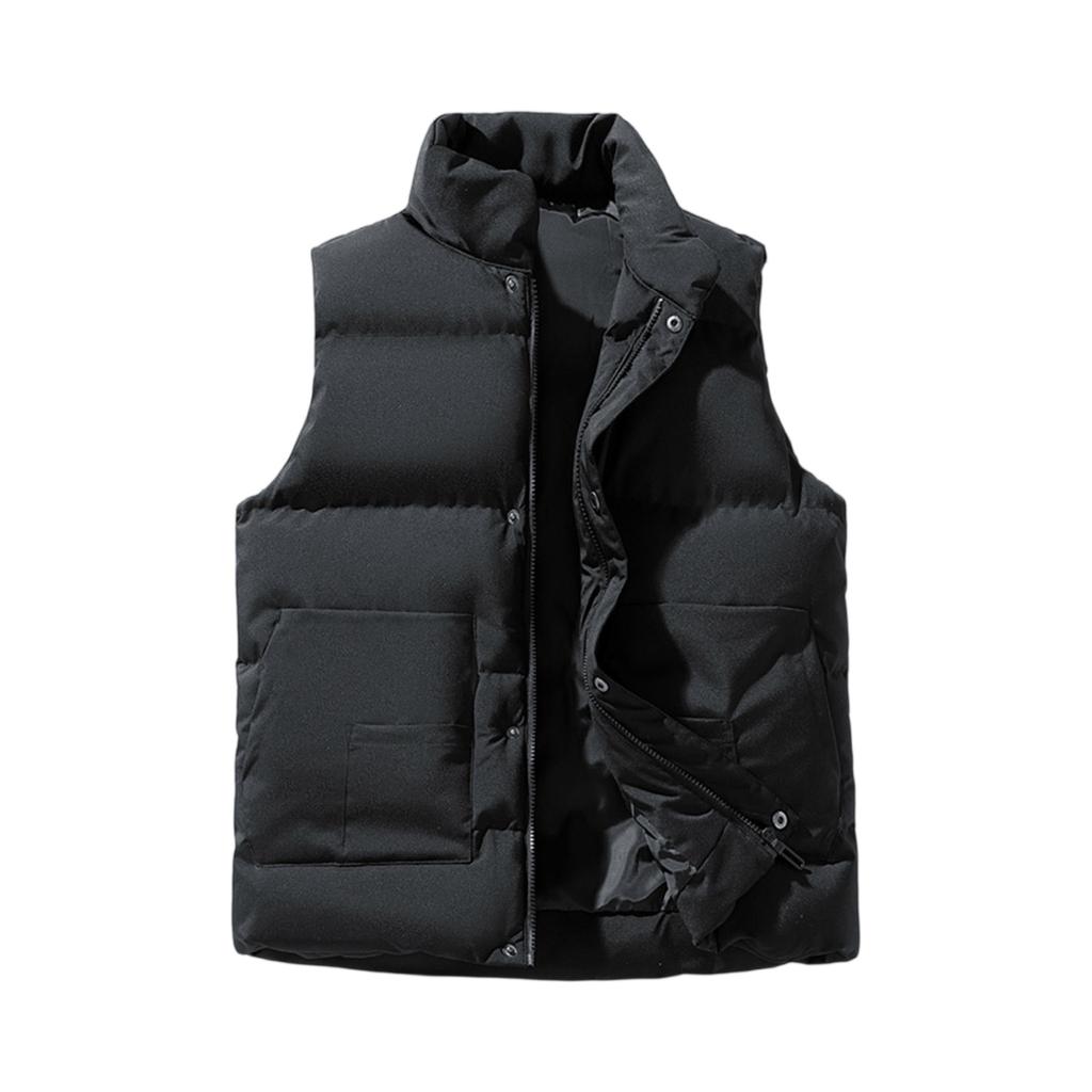 Men's Solid-color Casual Workwear Vest, Men's And Women's Zipper Stand-up Collar Thickened Warm Vest Jacket.