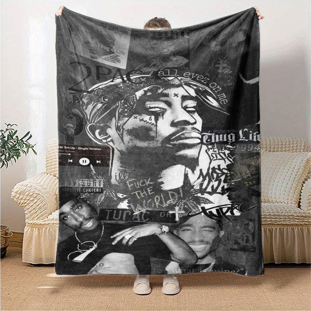 1 шт. Плед в стиле хип-хоп 2Pac, мягкий, легкий, для всех сезонов, универсальный плед для дивана, кровати, офиса и пикников, в французском стиле с культовыми обложками альбомов и цитатами