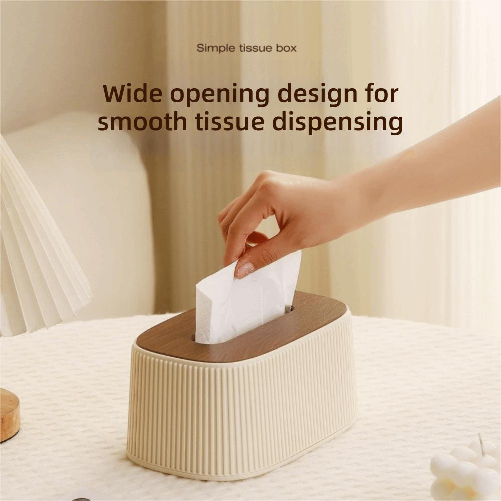 Space-saving Tissue Box With Lid Stripe Pattern Square Tissue Box Tissue Dispenser Household Use