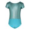 Girls Metallic Fish Scale Print Leotard Short Sleeve Bowknot Cutout Back Ballet Gymnastics Bodysuit