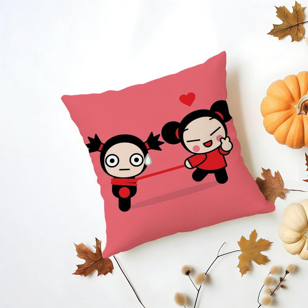 Kawaii PPucca Anime Cushion Cover Iceland Washable Linen Soft for Daily Sofa Bed Home Room Decor