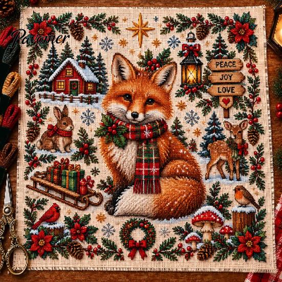 DIY Craft Supplies for Adults Christmas Animal Cross Stitch Kit, Holiday Embroidery Starter Seasonal Themed Art Projects Pattern, Festive Kit