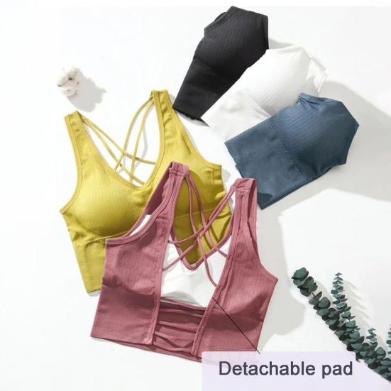 Women Vest Bra Cross Back V Neck Push Up Padded No Steel Ring Detachable Chest Pads Solid Color Yoga Bra Female Underwear