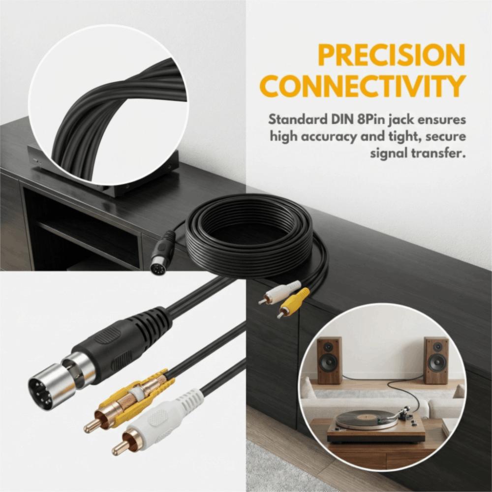 9.8ft Converter Cable Plug and Play DIN 8Pin Male to 2RCA Male Old Audio Equipment