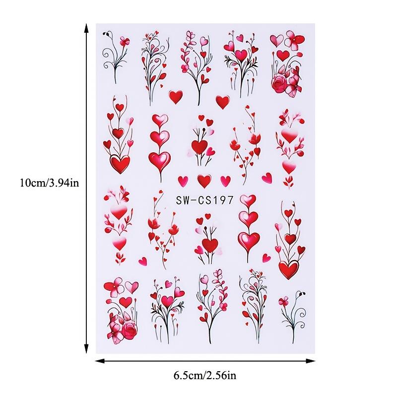 5D валентинки рельефные наклейки для ногтей сердце цветок красное сердце любовь DIY романтический маникюр украшение
