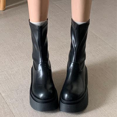 Покажи длинные ноги! Высокие тонкие эластичные сапоги женские на толстой подошве короткие сапоги женские узкие сапоги средней длины