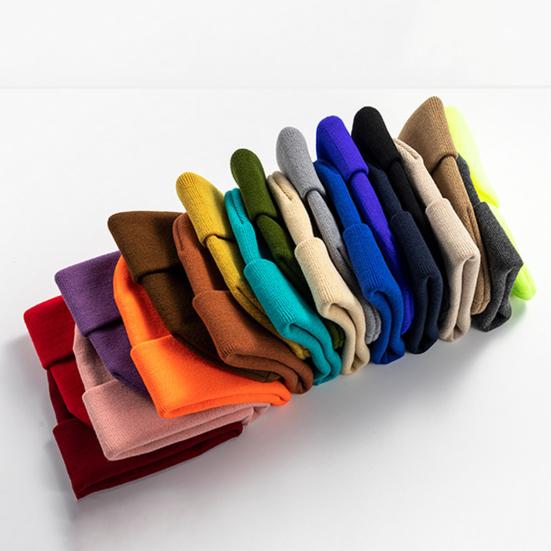 Зимняя унисекс вязаная шапка эластичная с отворотами утолщенная однотонная защита ушей теплая