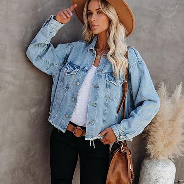 Denim Jacket Women, Street Hipster Loose Short Jacket with Raw Edges