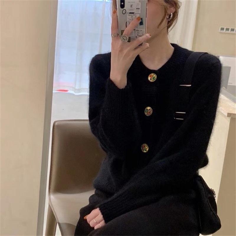 Вязаный Кардиган Женский С Круглым Вырезом Однобортный Милый Kawaii Корейская Мода с Шикарной Пуговицей Зимний Красный Топ 2026 Новый