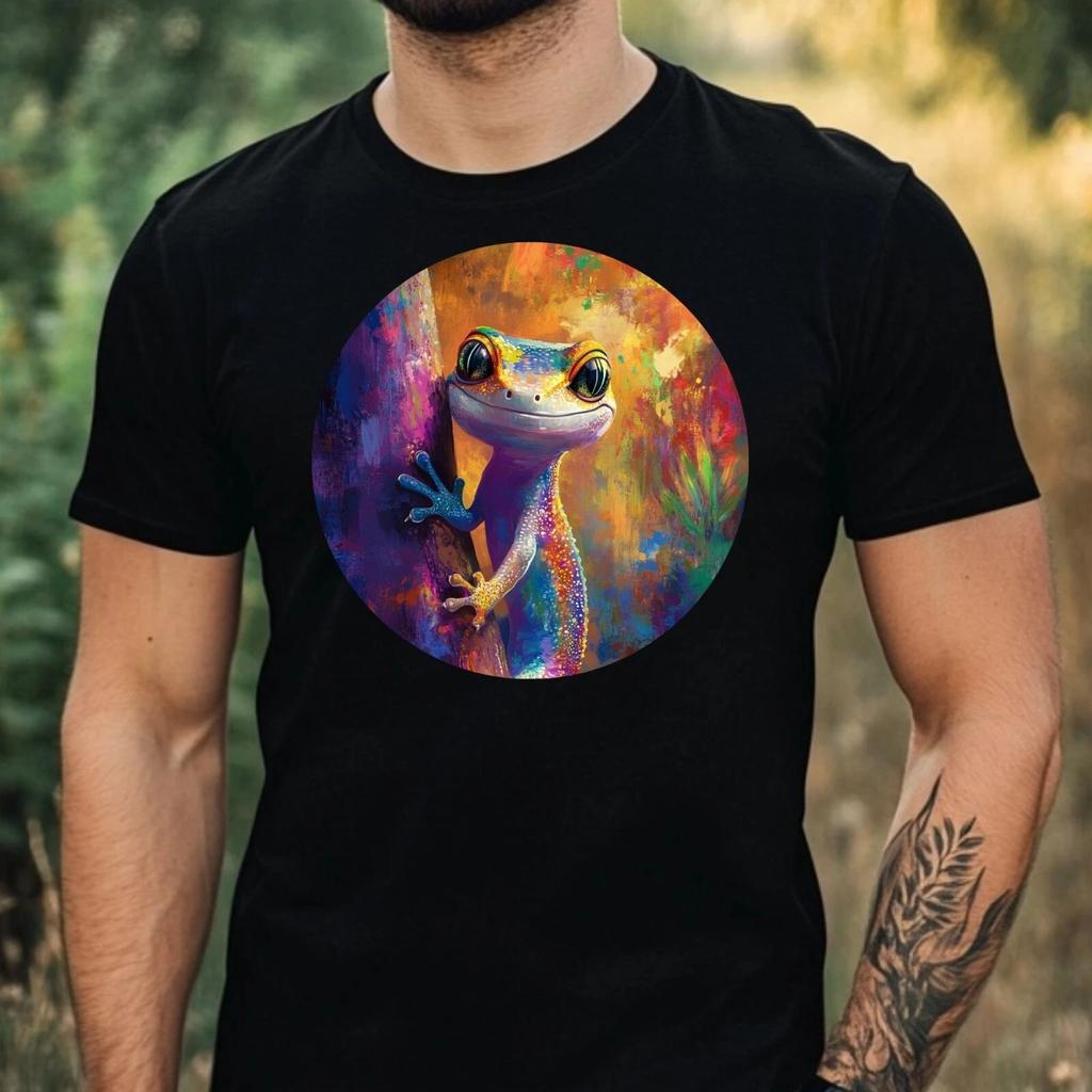 T-Shirt Herren Gecko Portrait Motiv Baumwolle Größe XS bis 5XL