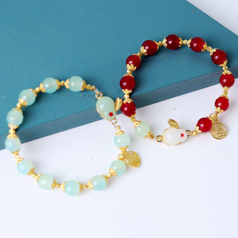 Браслет «Нефритовый кролик» 2025 г.: Бисерный аксессуар «Год Кролика» для женщин, девочек и мальчиков
