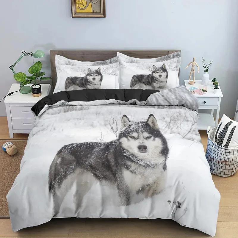 Cute Dog Duvet Cover Twin Full Queen King Siberian Husky Bedding Set for Kids Teens Boys Girls Lovely Pet Animal Comforter Cover