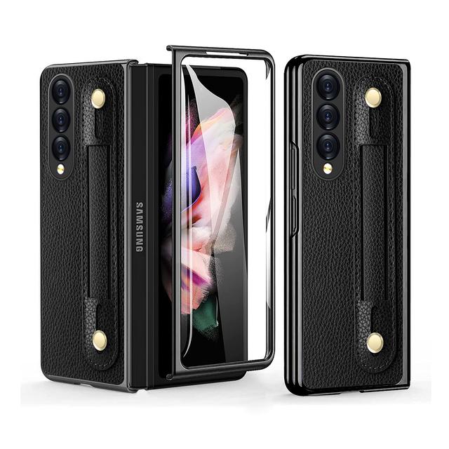Портативный кожаный браслет с защитой от царапин для Samsung Galaxy Z Fold4 Fold 3 Fold3 Fold 4 2 Fold2 Противоударные чехлы из стеклянной пленки