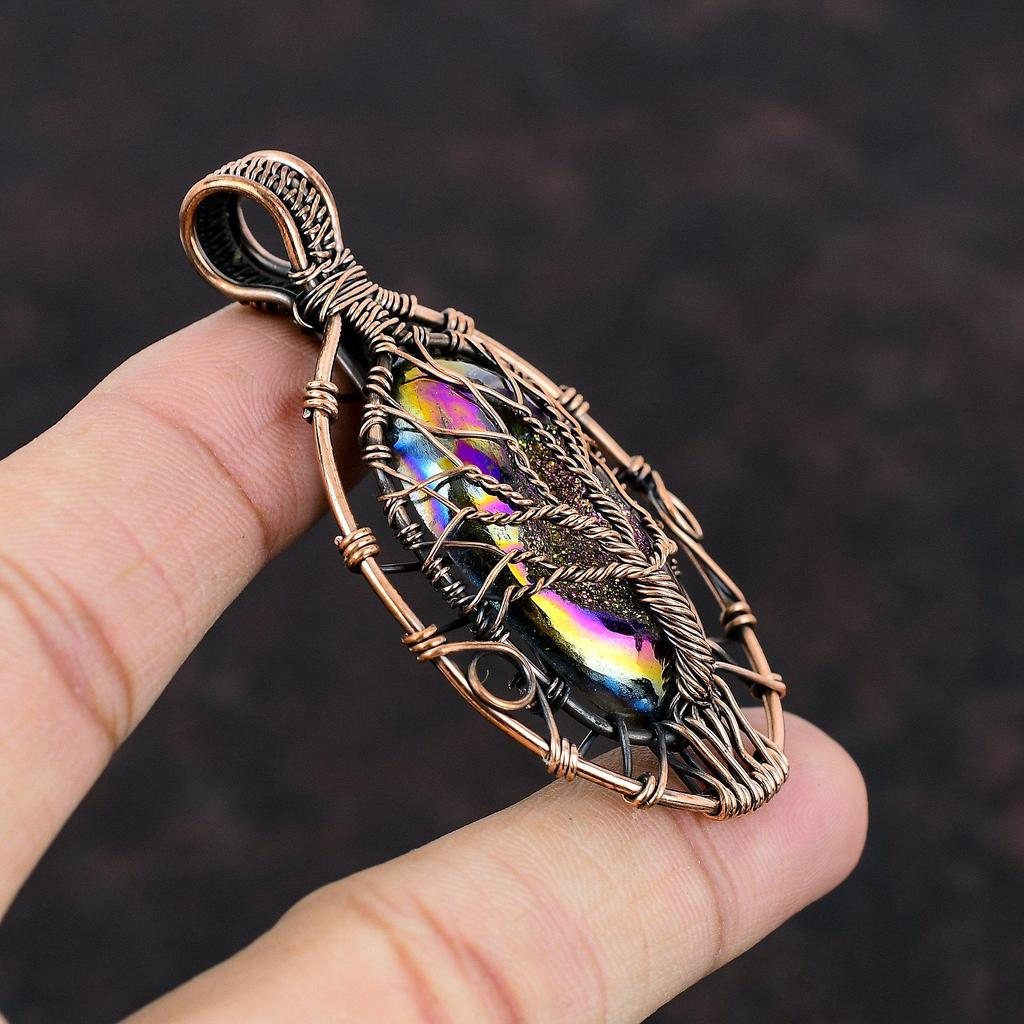 Древо жизни титановая друза кулон медная проволока обернутый кулон ручной работы титановая друза ювелирные изделия драгоценный камень медные украшения подарок для мамы