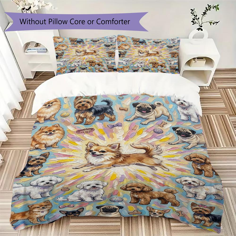 Cute puppy Pattern Bedding uilt Set uilt Cover Pillowcase Home Decoration Birthday Gift (1 * duvet cover + 2 * pillowcase without core)