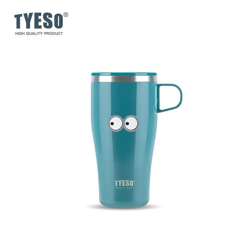 Tyeso 500ML Thermoses Insulated Coffee with Handle Portable Thermal Travel Mug for Hot Cold Drinks Outdoor Vacuum Office Home with Eye Sticker