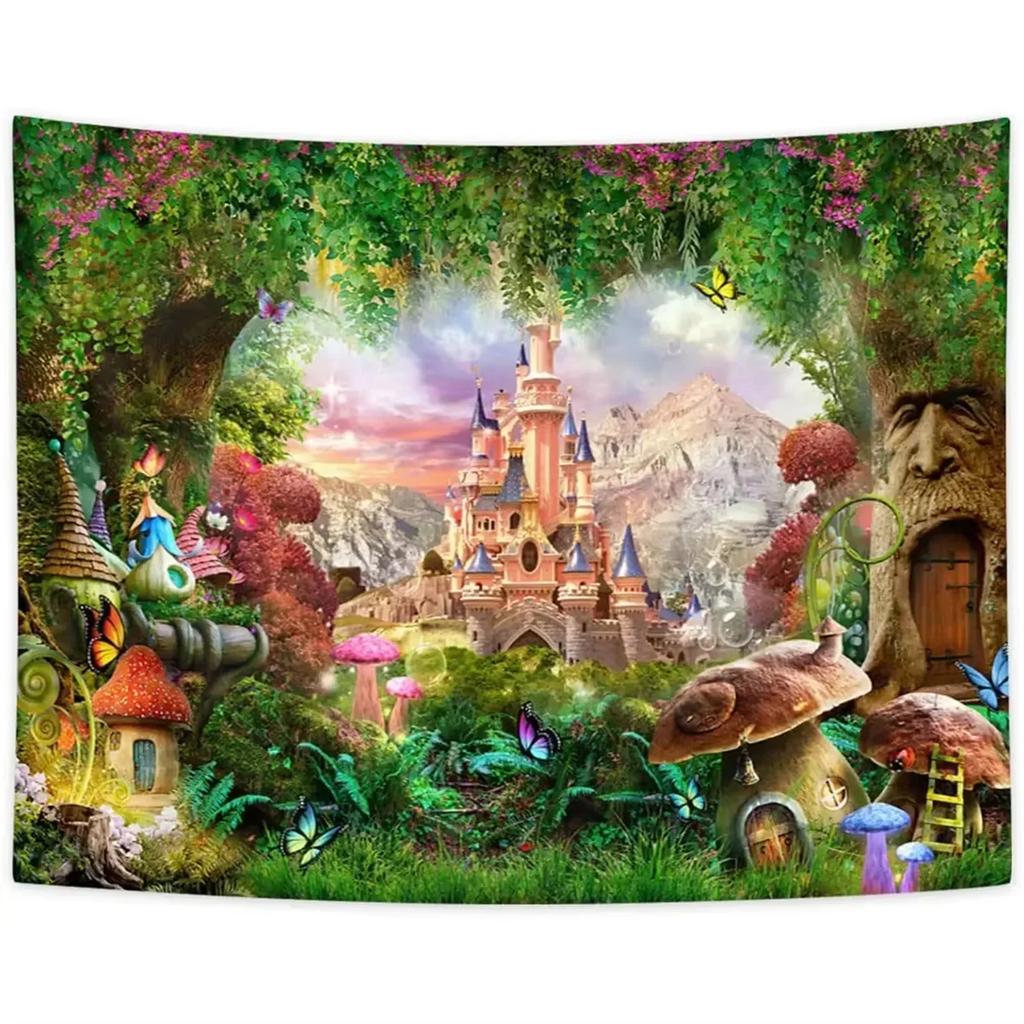 VIKAMA Фантастический Замок Гобелен Магический Лес Горный Водопад Пейзаж Настенный Декор для Спальни Гостиной13