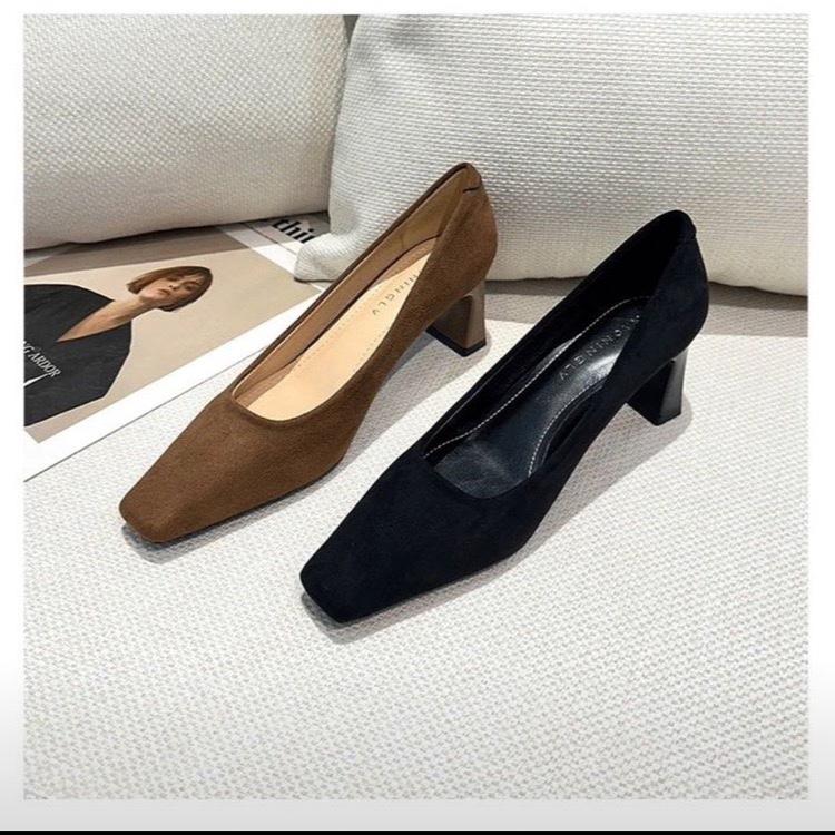 Женские туфли на высоком каблуке с квадратным носком, модные туфли на толстом каблуке, сексуальные туфли-лодочки с мелким вырезом, женские сандалии, новый тренд 2025, весенние, удобные, элегантные, Mujer