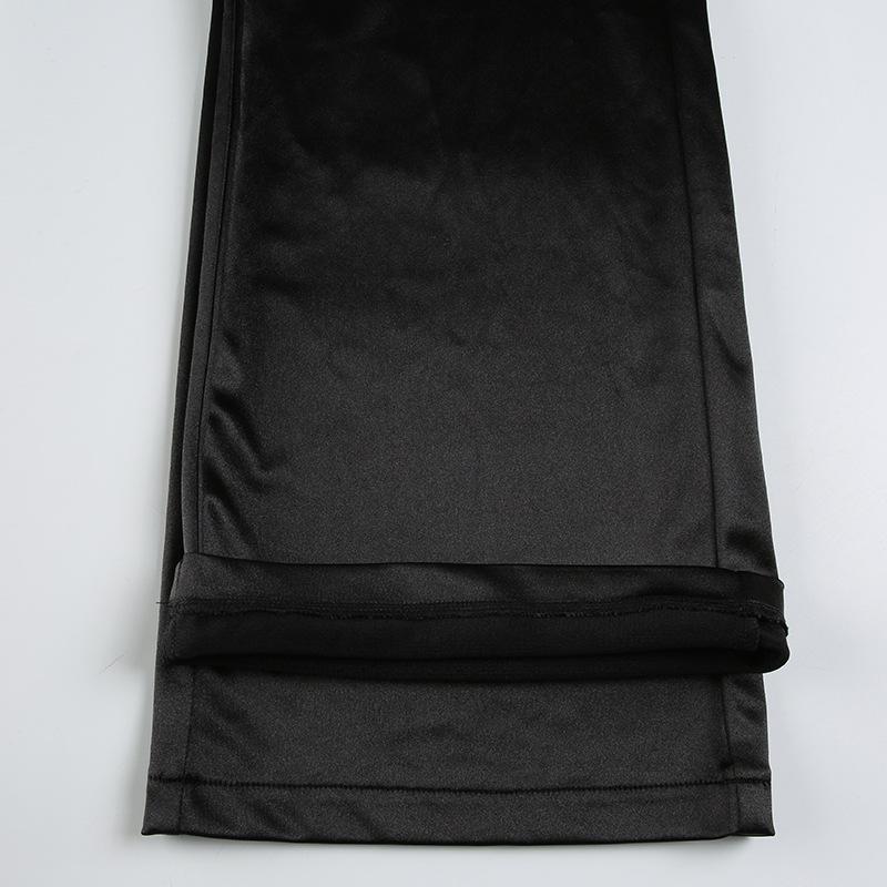 Women's Designer Multi-Pocket Low Waist Casual Hipster Satin Flared Trousers