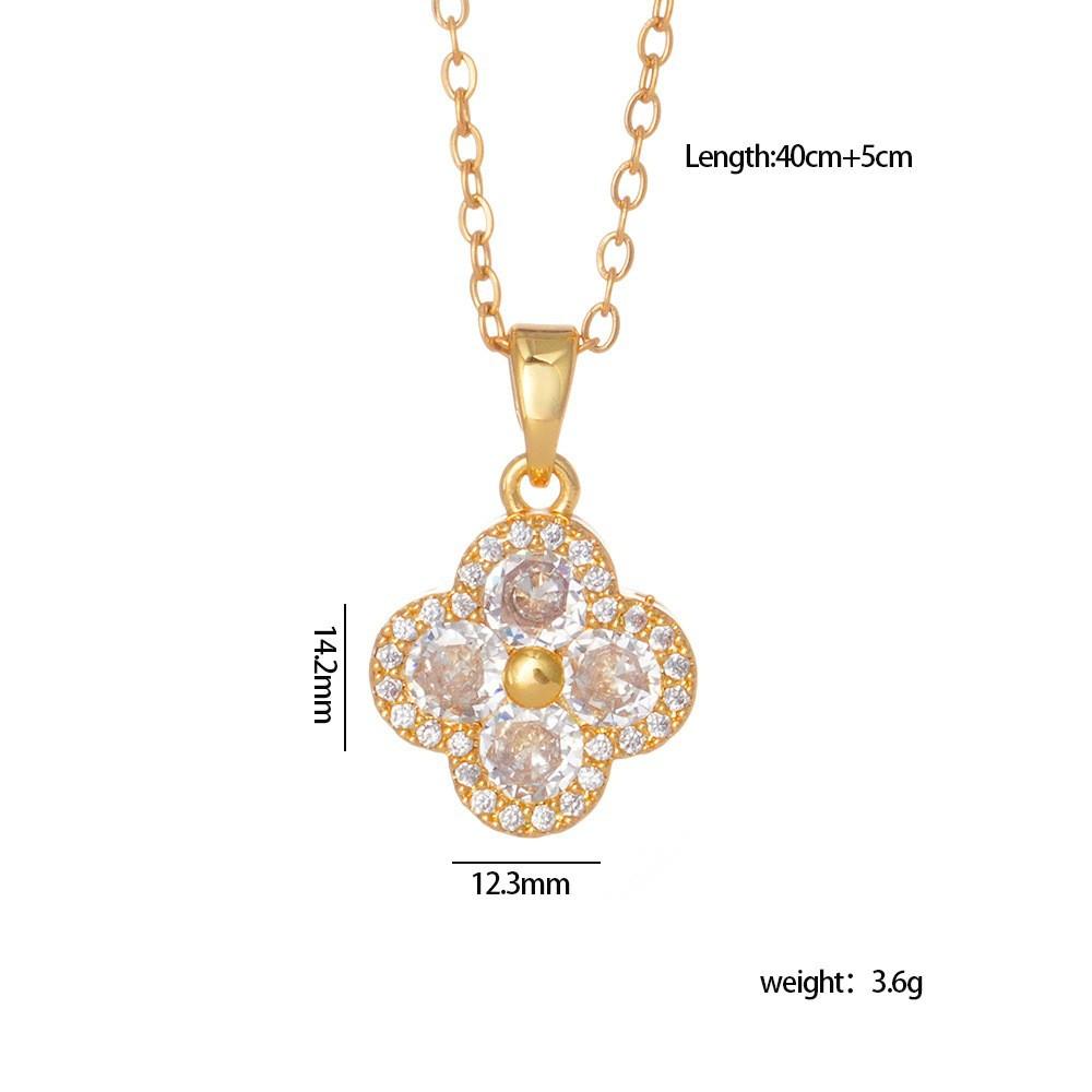 Full diamond zircon lucky colored diamond four-leaf clover necklace female ins wind light luxury titanium steel chain female versatile model