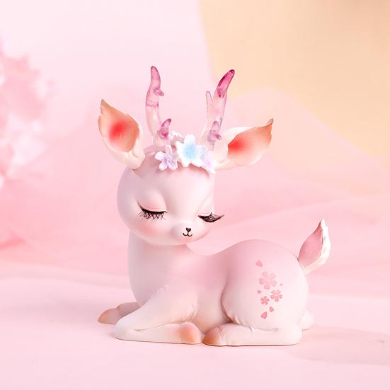 Раскрашенная вручную фигурка оленя, мультяшная смола, интересная 3D скульптура розового оленя для двора