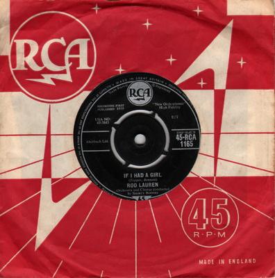7-дюймовая пластинка ROD LAUREN - If I Had A Girl 45RCA1165 RCA 1959 UK Поп Б/У