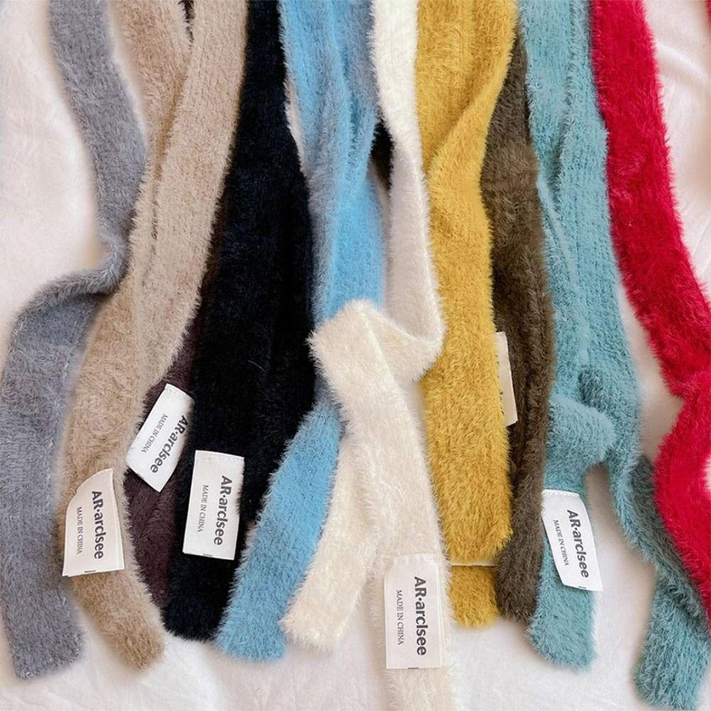 Solid Color Long Strip Scarf Plush Mohair Women Scarf New Y2K Girl Scarf Outdoor