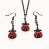Ladybug Necklace And Earring Set Cute Mini Seven Star Ladybug Pendant Black Chain Red Crystal Accents Charming Costume Jewelry